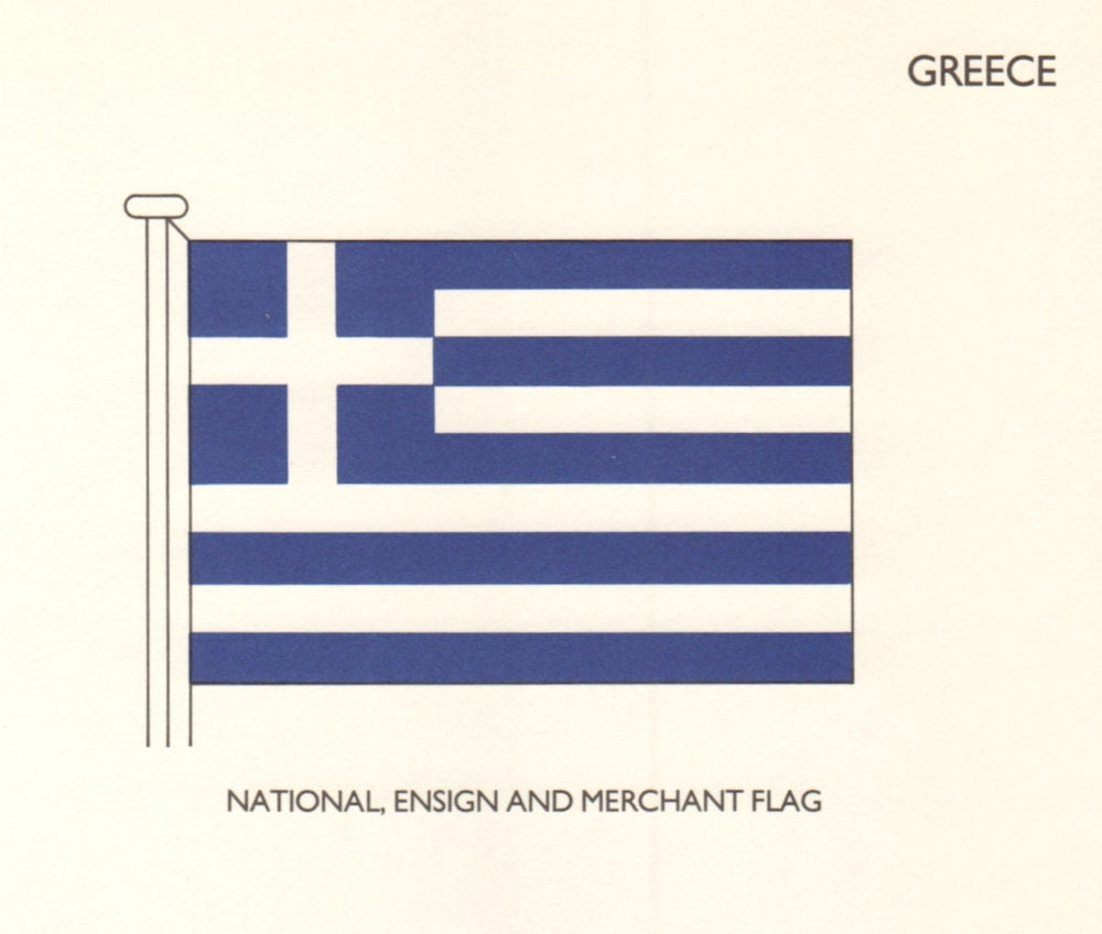 GREECE FLAGS. National, Ensign and Merchant Flag 1985 old vintage print